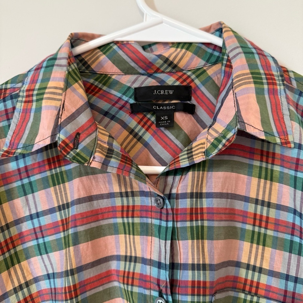 J. Crew Classic Pink Plaid Silk and Cotton Preppy Women’s Shirt - Picture 3 of 11